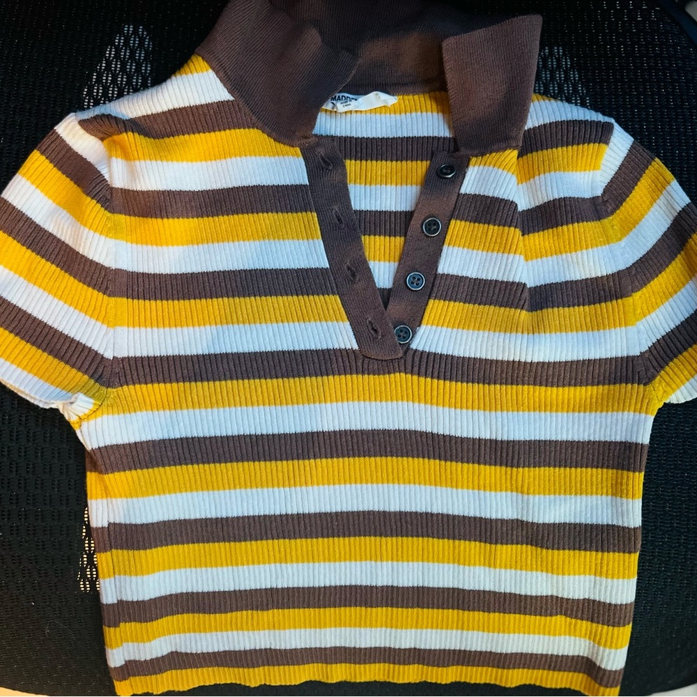 Grunge Striped Brown and Yellow Cropped Polo